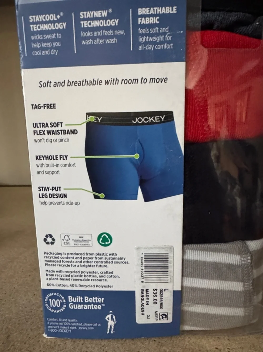 Jockey Everyday Casual Boxer Briefs multi color large new in box cotton blend